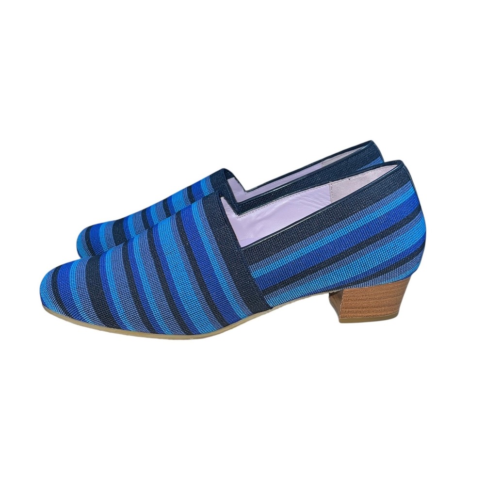SAS Brenda Striped Loafers Womens 9.5 M Blue Black Block Heel Made in Italy